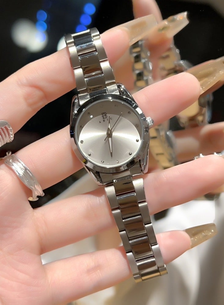 ABIU Elegant Women's Watch - Sleek Stainless Steel Bracelet with Minimalist White Dial (Stylish Daily Wristwatch for Ladies) - Image 1